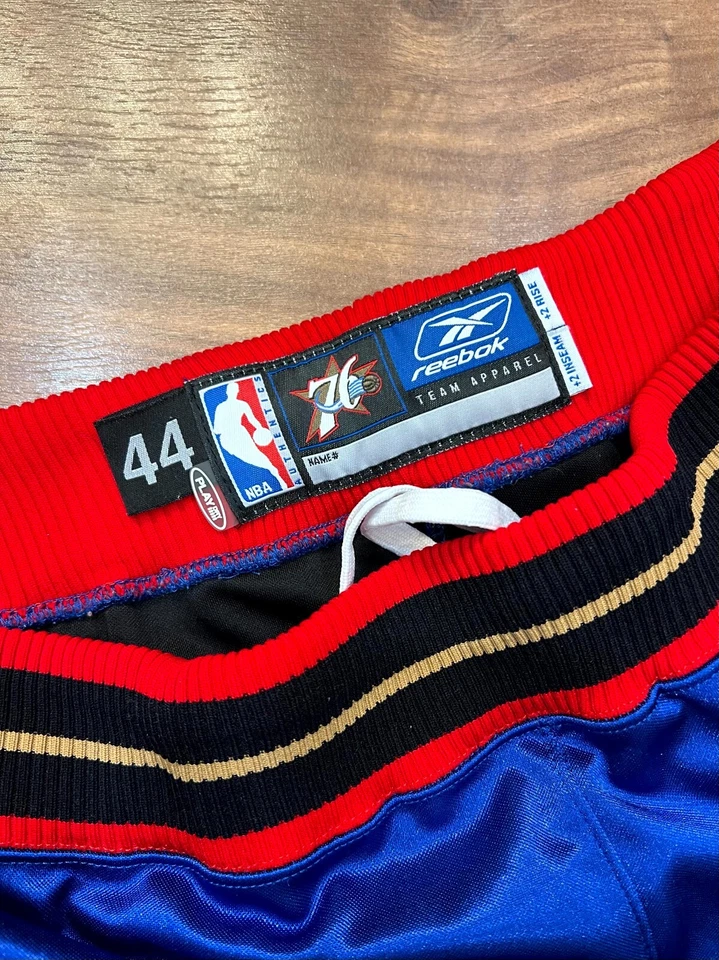 VTG NBA Philadelphia 76ers Reebok Team Issued Shorts Blue Sz 44 Iverson Era - Image 3 of 3
