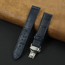 18mm Blue Leather Watch Band Deployment Clasp Buckle Flat Crocodile Watch Strap