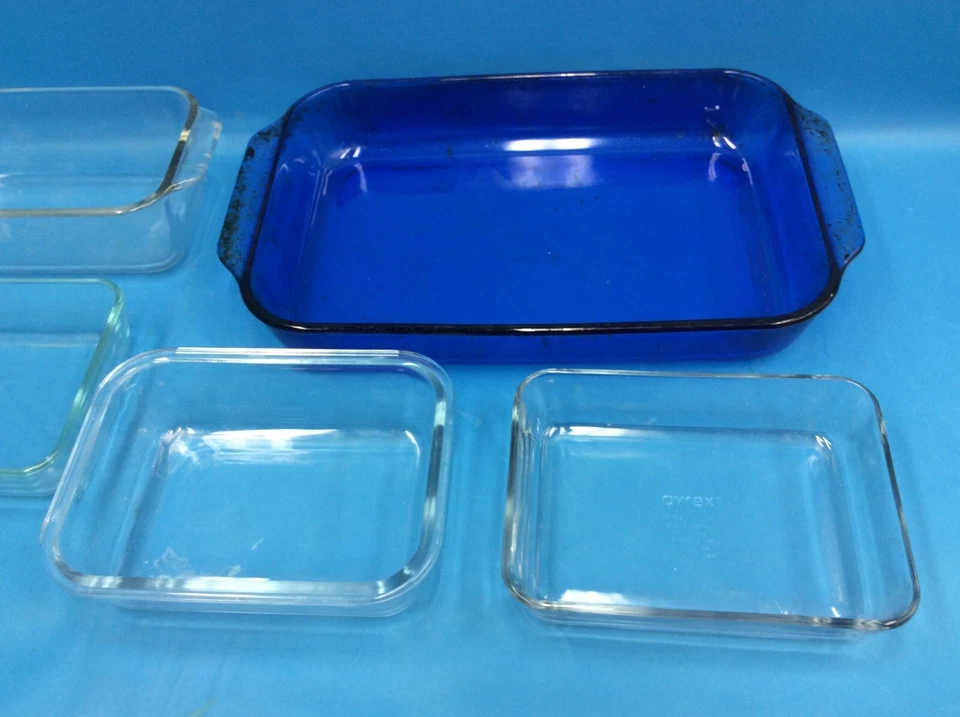 Lot Blue Clear Pyrex 7210 213-R Corning 233-R Casserole Cooking Baking Dishes - Image 3 of 4
