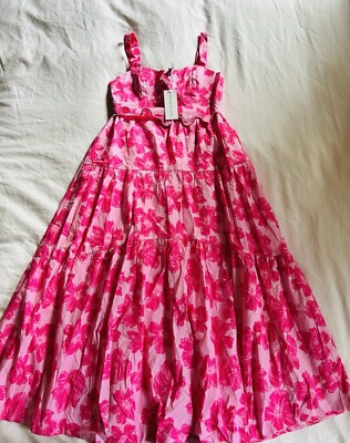 Moon River Sleeveless Tiered Midi Dress | Pink/Floral | Size S | Shopbop