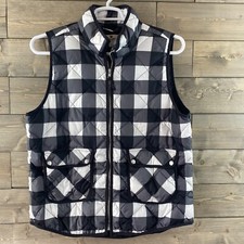 Woolrich Womens Vest Full Zip Buffalo Plaid Down Fill Pockets Black White XL