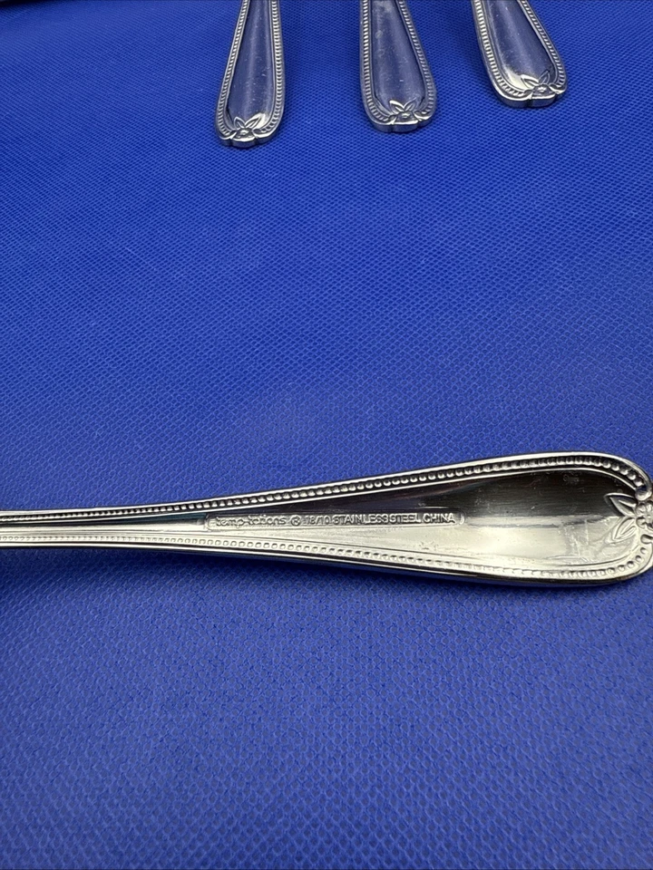 Temp-Tations OLD WORLD BEAD Dinner Fork Stainless Round Tip Silverware Flatware - Image 3 of 4