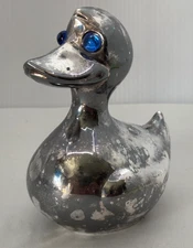 Vintage 1970s Silver Plate Coin Piggy Bank Duck Denmark Jewel Eyes NO STOPPER