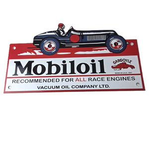 Vintage Mobil Sign - Old Race Car Service Gas Pump Service Porcelain Sign