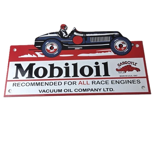 Vintage Mobil Sign - Old Race Car Service Gas Pump Service Porcelain Sign