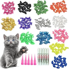 Cat Nail Caps/Tips Pet Cat Kitten Paws Covers Control Paws Adhesive 100 Pcs