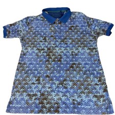 Robert Graham Polo Shirt Geometric Mens M Blue Cotton Short Sleeve Golf Hipster
