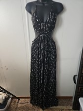 Sur Gypsy Maxi Dress, Boho Maxi Beach Summer Dress Black End White Size M