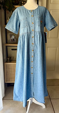 VTG 90s Jordache Concepts Denim Maxi Dress NWT Embroidered Pocket Button Front M