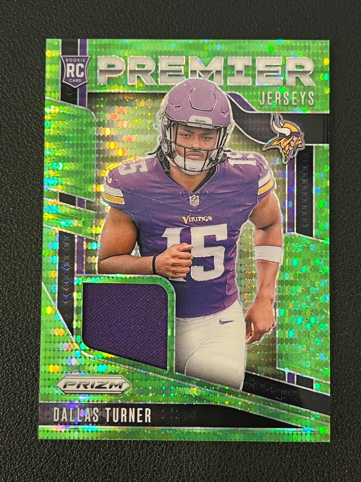 Dallas Turner 2024 Prizm Premier Jerseys Rookie Green Pulsar Vikings