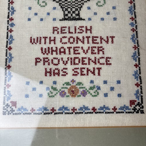 Vintage Needlepoint Cross Stitch "Relish With Content" Framed Art Frame 18"x 14" - Picture 4 of 13