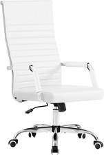 Ribbed Office Chair High Back PU Leather Adjustable Executive Conference Chair