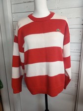 Vintage Izod Lacoste Striped Orange Beige Sweater Boys/ Teen Large 16/18 Rugby