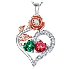 Rose Heart Birthstone Necklaces for Women - 925 05-07-May-Jul Birthstone