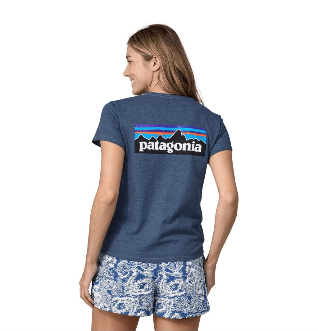 Patagonia Women's Large P-6 Logo Responsibili-Tee Navy Short Sleeve T-Shirt