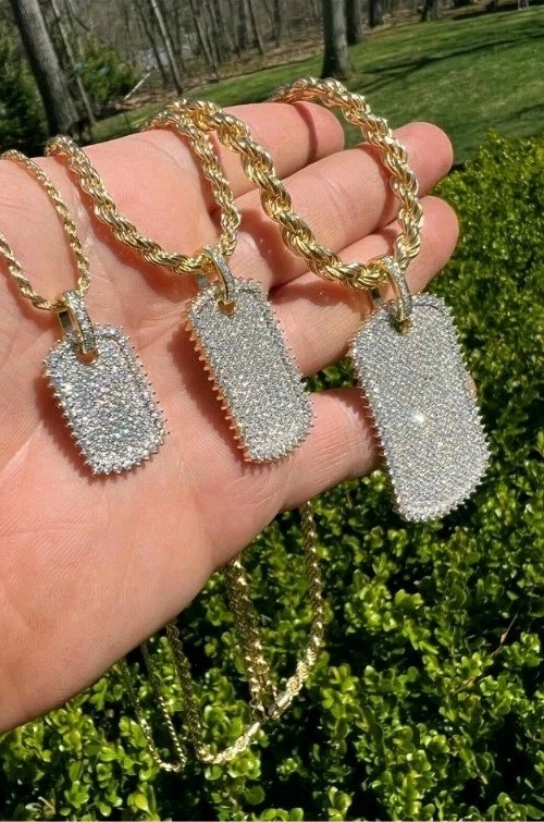 Dije redondo de diamante creado de 1,45 quilates para hombre con etiqueta de perro colgante cadena de cuerda plata 925 Foto 3 de 4