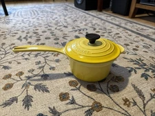 Vintage Le Creuset 1-1/4 Quart Iron Handle Saucepan #16 Yellow Japan Import?