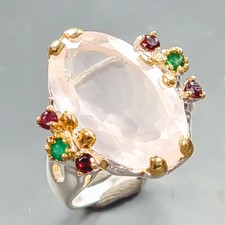 Anello gioielli 28 ct+ quarzo rosa naturale argento sterling 925 misura 8,5/R439636