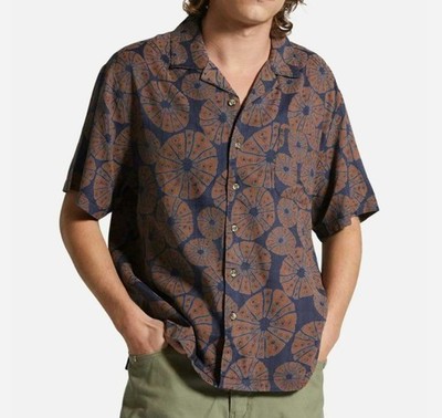 BRIXTON BUNKER SLUB Men's S/S Woven Shirt - XL - Washed Navy/Sepia - NWT
