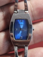 Fossil F2 Quartz Analog Wristwatch Blue Dial Silver SS Bracelet 30m