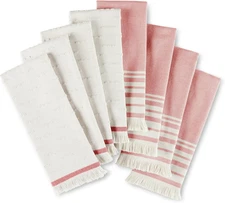 Vintage Stripe Kitchen Towels 8-Pack, Absorbent 100% Woven Cotton, Passion Red/I