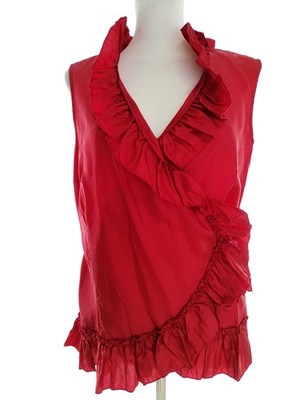 NEXT Damen Wickelbluse Gr. 40 Rot Ärmellos Rüsche Einfarbig V-Ausschnitt