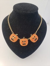 Halloween Jack O Lanterns/Pumpkins Rhinestone Necklace.....3 Pumpkins on 18" Nec