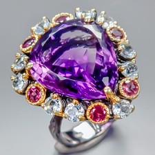 Handmade 16ct Natural Amethyst Ring 925 Sterling Silver Size 8 /R431042