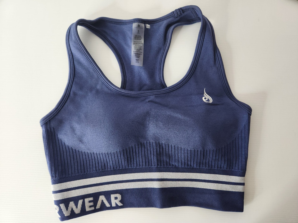 Ryderwear Dusty Blue stretch mid Impact sports bra with inserts  Sz S Like New