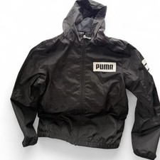Kids Boys Puma Black Zip Up Windbreaker Jacket With Hood Size M 10-12