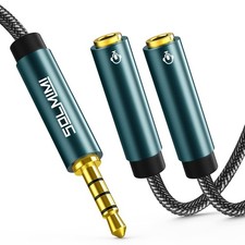 Headphone Splitter 4 Feet 3.5mm TRRS to TRRS Female Adapter with 2 Audio an...