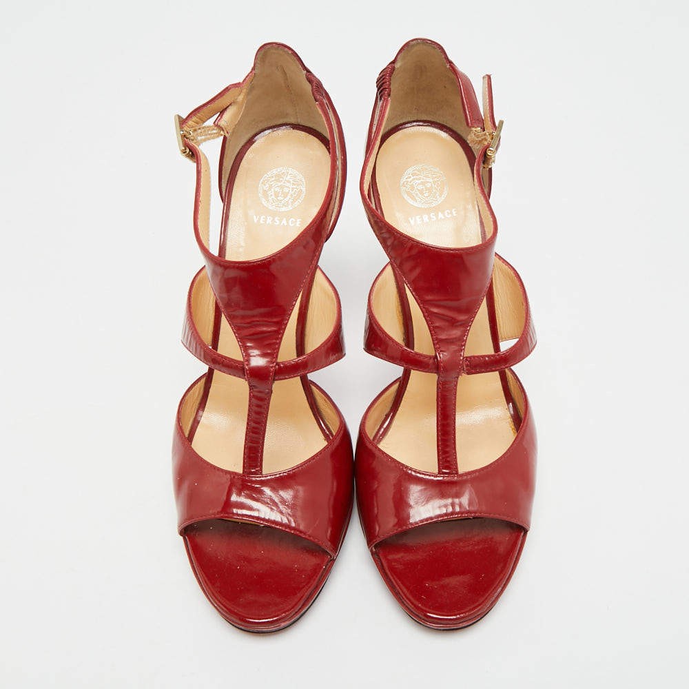 Versace Size 38 Red Patent Leather Ankle Strap Sandals thumbnail 3