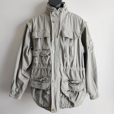 Sunline Outdoor Safari Field Jacket Mens L Grey Cotton Multi Pocket Utility Gorp