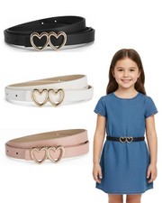 3 Pack Girls Belt Kids PU Leather Waist Belts, Fashion Double Heart Design Be...
