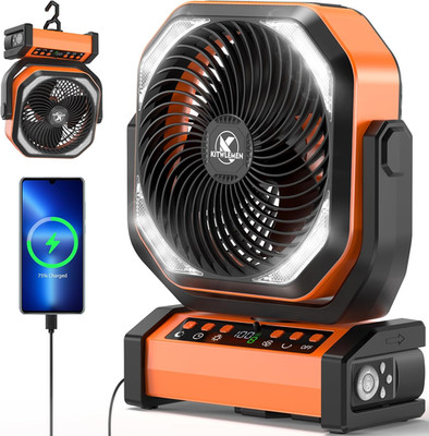 Camping Fan with Light - 20000Mah Rechargeable Battery Tent Fan, 112Hrs Max, 8 S