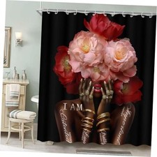 Abstract Shower Curtain 70Wx70H African American Black Women Shower Curtain Red