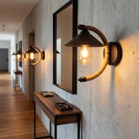 Wandlampe Wandleuchte Retro H: 29 Cm FüR E27 Metall Jute In Schwarz Natur