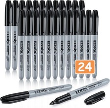 Black Permanent Markers Bulk, 24 Packs Fine Tip Permanent Marker, Waterproof