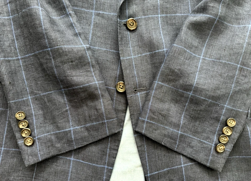 Jaqueta masculina Ralph Lauren 100% linho esporte 44XL extra longa xadrez azul escuro - Imagem 3 de 4