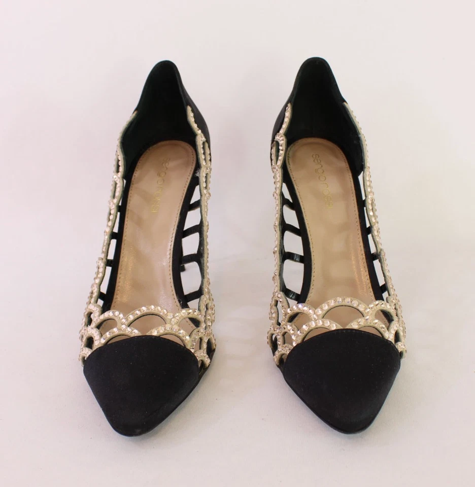 Zapato de tacón Sergio Rossi negro beige satinado gamuza cristal 38 8 Foto 2 de 4