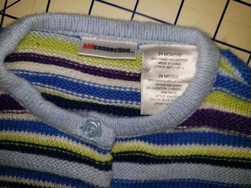 Kid Connection Button Cardigan Sweater 24 Months Girl Purple Blue Green Stripe - Image 3 of 4