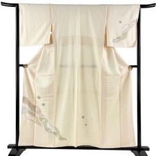 JAPANESE KIMONO TSUKESAGE LIGHT YELLOW 155.5cm 5 ft 1 in PURE SILK B2924