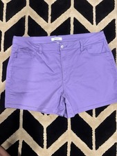 Zenana Chino Shorts Plus 3X Purple Solid Mid Rise Stretch with Pockets