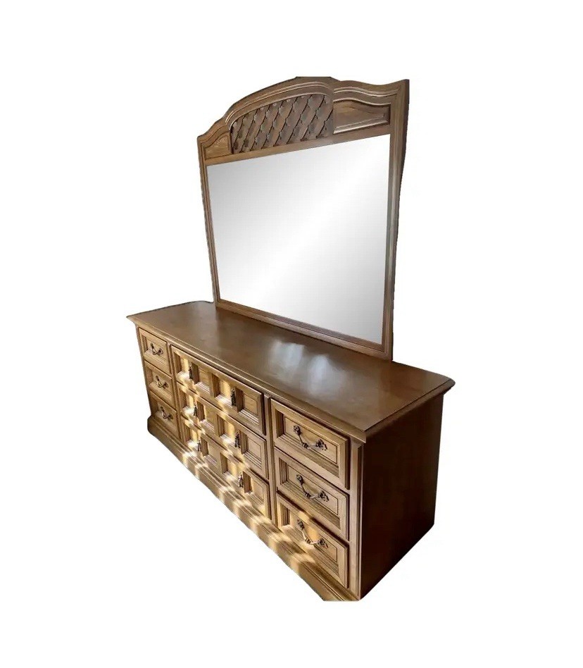 1960's Dixie Mediterranean Solid All-wood 2-piece Dresser & Mirror