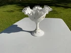 Fenton Milkglass Hobnail Compote Hand Painted Signed