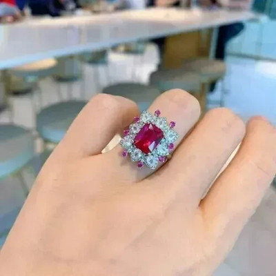 3Ct Emerald Cut Simulated Pink  Ruby Halo Engagement Ring 14k White Gold Plated