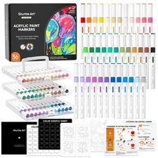 Shuttle Art Acrylic Markers, 36-Color Set, Direct-Fill Brush Tip, Water-Based, W