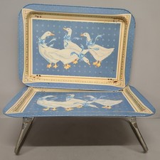 Vintage Blue Goose Metal Bed Trays Set Of 2 Folding Breakfast TV Lap Serving