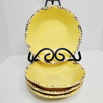 Il Mulino New York Yellow Crackle Melamine Soup Pasta Bowls Set of 4 Rustic