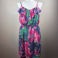 Alice + Olivia M knee length ruffle floral abstract silk blend Purple Pink Dress